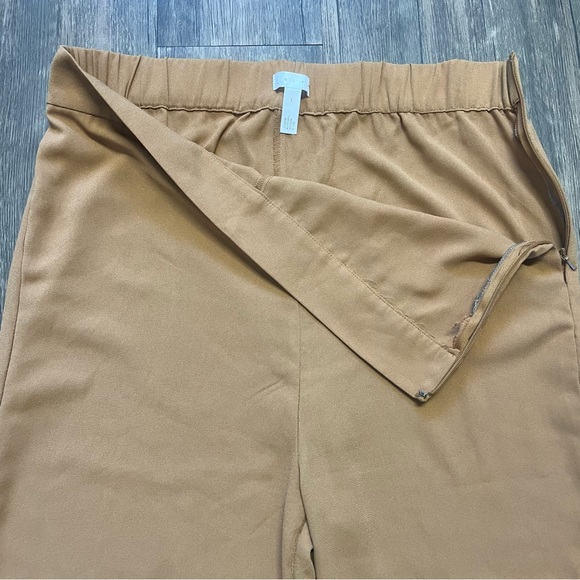 LEITH Camel Tan Wide-Leg Pants Elastic Waist Side Zip Nid Waist Trousers L - Picture 5 of 11